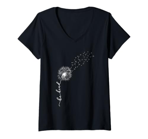Damen Hippie BE KIND Flower Power Pusteblume Lustig Löwenzahn T-Shirt mit V-Ausschnitt Damen Hippie BE KIND Flower Power Pusteblume Lustig Löwenzahn T-Shirt mit V-Ausschnitt von Pusteblume Geschenk Löwenzahn Shirt Positivität