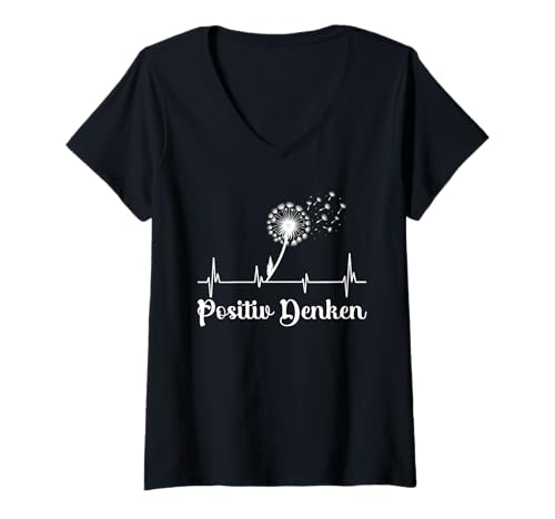 Damen Hippie POSITIV DENKEN Löwenzahn Lustiges Pusteblume T-Shirt mit V-Ausschnitt Damen Hippie POSITIV DENKEN Löwenzahn Lustiges Pusteblume T-Shirt mit V-Ausschnitt von Pusteblume Geschenk Löwenzahn Shirt Positivität