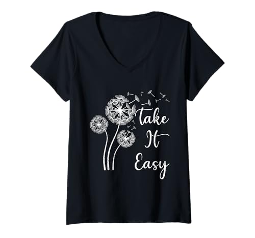 Damen Hippie TAKE IT EASY Pusteblume Lustiges Löwenzahn T-Shirt mit V-Ausschnitt Damen Hippie TAKE IT EASY Pusteblume Lustiges Löwenzahn T-Shirt mit V-Ausschnitt von Pusteblume Geschenk Löwenzahn Shirt Positivität