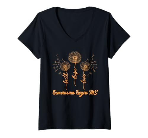 Damen Krankheit GEMEINSAM GEGEN MS Multiple Sklerose Löwenzahn T-Shirt mit V-Ausschnitt Damen Krankheit GEMEINSAM GEGEN MS Multiple Sklerose Löwenzahn T-Shirt mit V-Ausschnitt von Pusteblume Geschenk Löwenzahn Shirt Positivität