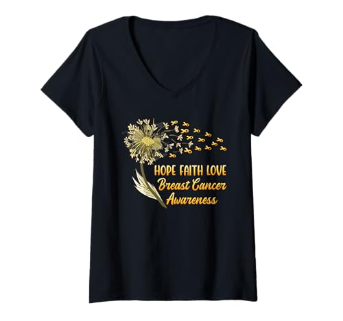 Damen Krankheit HOPE FAITH LOVE BREAST CANCER Pusteblumen T-Shirt mit V-Ausschnitt Damen Krankheit HOPE FAITH LOVE BREAST CANCER Pusteblumen T-Shirt mit V-Ausschnitt von Pusteblume Geschenk Löwenzahn Shirt Positivität