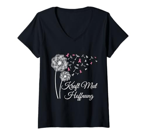 Damen Krankheit KRAFT MUT HOFFNUNG Brustkrebs Löwenzahn T-Shirt mit V-Ausschnitt Damen Krankheit KRAFT MUT HOFFNUNG Brustkrebs Löwenzahn T-Shirt mit V-Ausschnitt von Pusteblume Geschenk Löwenzahn Shirt Positivität