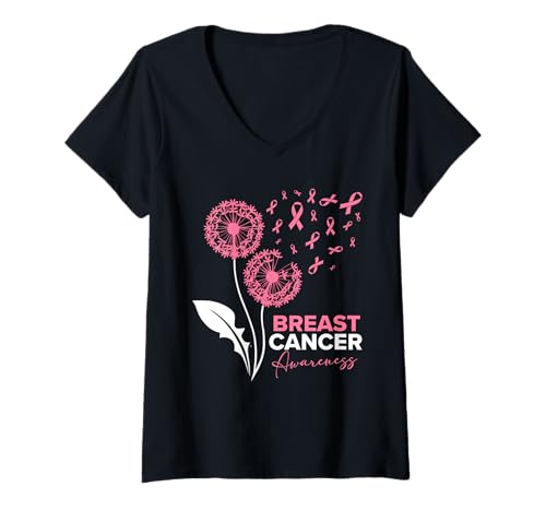 Damen Krebskrankheit BREAST CANCER AWARENESS Lustig Pusteblume T-Shirt mit V-Ausschnitt Damen Krebskrankheit BREAST CANCER AWARENESS Lustig Pusteblume T-Shirt mit V-Ausschnitt von Pusteblume Geschenk Löwenzahn Shirt Positivität