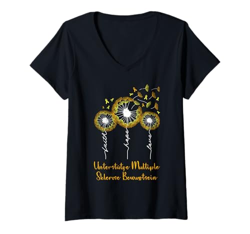 Damen Löwenzahn UNTERSTÜTZE MULTIPLE SKLEROSE AWARENESS Pusteblume T-Shirt mit V-Ausschnitt Damen Löwenzahn UNTERSTÜTZE MULTIPLE SKLEROSE AWARENESS Pusteblume T-Shirt mit V-Ausschnitt von Pusteblume Geschenk Löwenzahn Shirt Positivität