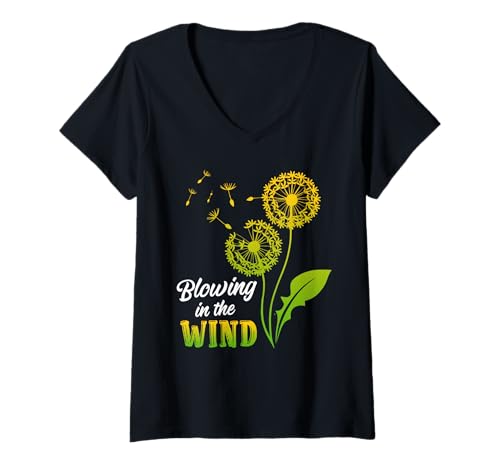 Damen Meditation BLOWING IN THE WIND Löwenzahn Lustig Pusteblumen T-Shirt mit V-Ausschnitt Damen Meditation BLOWING IN THE WIND Löwenzahn Lustig Pusteblumen T-Shirt mit V-Ausschnitt von Pusteblume Geschenk Löwenzahn Shirt Positivität