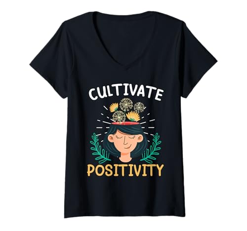 Damen Meditation CULTIVATE POSITIVITY Löwenzahn Lustig Pusteblume T-Shirt mit V-Ausschnitt Damen Meditation CULTIVATE POSITIVITY Löwenzahn Lustig Pusteblume T-Shirt mit V-Ausschnitt von Pusteblume Geschenk Löwenzahn Shirt Positivität