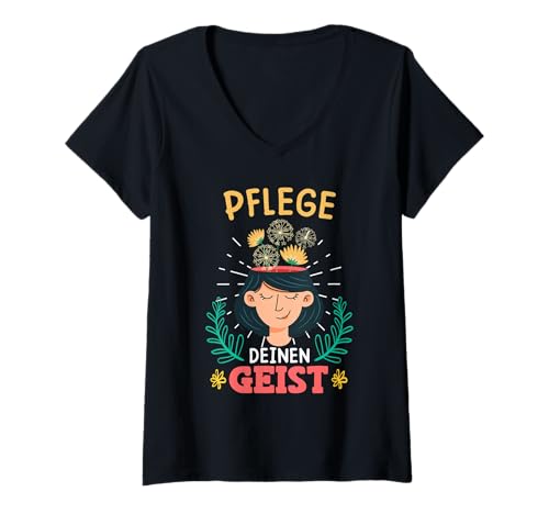 Damen Meditation PFLEGE DEINEN GEIST Löwenzahn Lustiges Pusteblume T-Shirt mit V-Ausschnitt Damen Meditation PFLEGE DEINEN GEIST Löwenzahn Lustiges Pusteblume T-Shirt mit V-Ausschnitt von Pusteblume Geschenk Löwenzahn Shirt Positivität