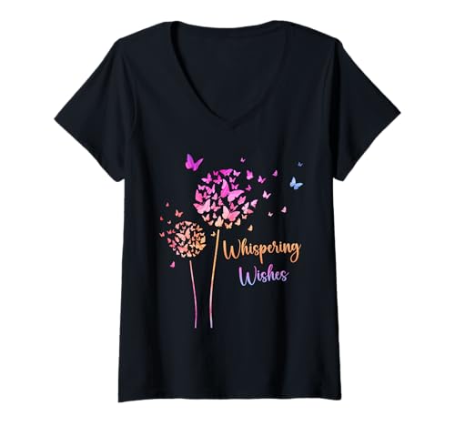 Damen Motivation WHISPERING WISHES Pusteblume Lustig Löwenzahn T-Shirt mit V-Ausschnitt Damen Motivation WHISPERING WISHES Pusteblume Lustig Löwenzahn T-Shirt mit V-Ausschnitt von Pusteblume Geschenk Löwenzahn Shirt Positivität