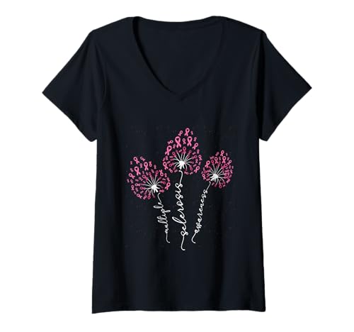 Damen Multiple Sklerose AWARENESS Löwenzahn Lustig Pusteblume T-Shirt mit V-Ausschnitt Damen Multiple Sklerose AWARENESS Löwenzahn Lustig Pusteblume T-Shirt mit V-Ausschnitt von Pusteblume Geschenk Löwenzahn Shirt Positivität