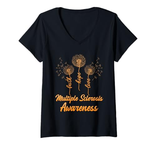 Damen Multiple Sklerose AWARENESS Löwenzahn Lustig Pusteblume T-Shirt mit V-Ausschnitt Damen Multiple Sklerose AWARENESS Löwenzahn Lustig Pusteblume T-Shirt mit V-Ausschnitt von Pusteblume Geschenk Löwenzahn Shirt Positivität