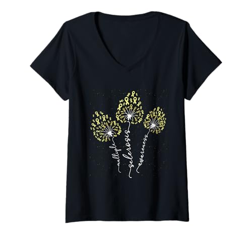 Damen Multiple Sklerose AWARENESS Löwenzahn Lustig Pusteblume T-Shirt mit V-Ausschnitt Damen Multiple Sklerose AWARENESS Löwenzahn Lustig Pusteblume T-Shirt mit V-Ausschnitt von Pusteblume Geschenk Löwenzahn Shirt Positivität