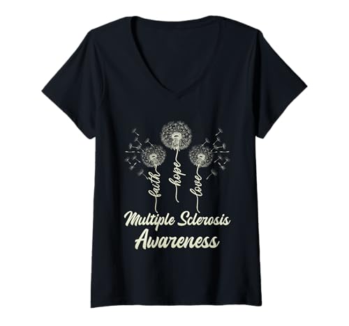 Damen Multiple Sklerose AWARENESS Löwenzahn Lustig Pusteblume T-Shirt mit V-Ausschnitt Damen Multiple Sklerose AWARENESS Löwenzahn Lustig Pusteblume T-Shirt mit V-Ausschnitt von Pusteblume Geschenk Löwenzahn Shirt Positivität