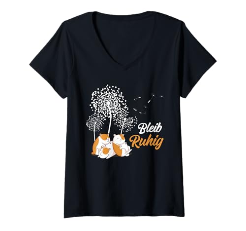 Damen Positivität BLEIB RUHIG Löwenzahn Lustiges Pusteblumen T-Shirt mit V-Ausschnitt Damen Positivität BLEIB RUHIG Löwenzahn Lustiges Pusteblumen T-Shirt mit V-Ausschnitt von Pusteblume Geschenk Löwenzahn Shirt Positivität