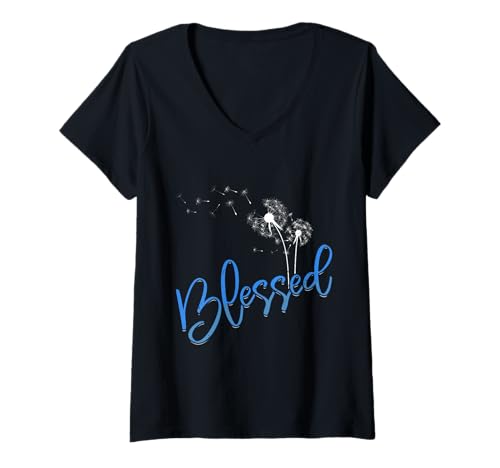 Damen Positivität BLESSED Löwenzahn Lustiges Pusteblume T-Shirt mit V-Ausschnitt Damen Positivität BLESSED Löwenzahn Lustiges Pusteblume T-Shirt mit V-Ausschnitt von Pusteblume Geschenk Löwenzahn Shirt Positivität