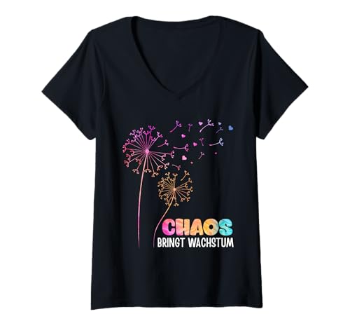Damen Positivität CHAOS BRINGT WACHSTUM Lustiges Löwenzahn T-Shirt mit V-Ausschnitt Damen Positivität CHAOS BRINGT WACHSTUM Lustiges Löwenzahn T-Shirt mit V-Ausschnitt von Pusteblume Geschenk Löwenzahn Shirt Positivität