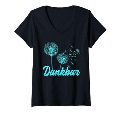 Damen Positivität DANKBAR Hippie Flower Power Lustig Löwenzahn T-Shirt mit V-Ausschnitt Damen Positivität DANKBAR Hippie Flower Power Lustig Löwenzahn T-Shirt mit V-Ausschnitt von Pusteblume Geschenk Löwenzahn Shirt Positivität