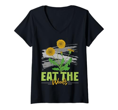 Damen Positivität EAT THE WEEDS Löwenzahn Lustiges Pusteblumen T-Shirt mit V-Ausschnitt Damen Positivität EAT THE WEEDS Löwenzahn Lustiges Pusteblumen T-Shirt mit V-Ausschnitt von Pusteblume Geschenk Löwenzahn Shirt Positivität