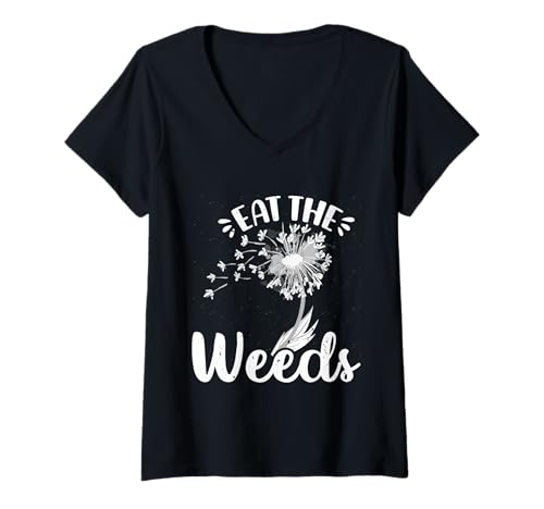 Damen Positivität EAT THE WEEDS Löwenzahn Lustiges Pusteblumen T-Shirt mit V-Ausschnitt Damen Positivität EAT THE WEEDS Löwenzahn Lustiges Pusteblumen T-Shirt mit V-Ausschnitt von Pusteblume Geschenk Löwenzahn Shirt Positivität