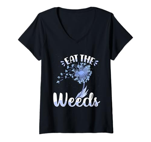 Damen Positivität EAT THE WEEDS Löwenzahn Lustiges Pusteblumen T-Shirt mit V-Ausschnitt Damen Positivität EAT THE WEEDS Löwenzahn Lustiges Pusteblumen T-Shirt mit V-Ausschnitt von Pusteblume Geschenk Löwenzahn Shirt Positivität