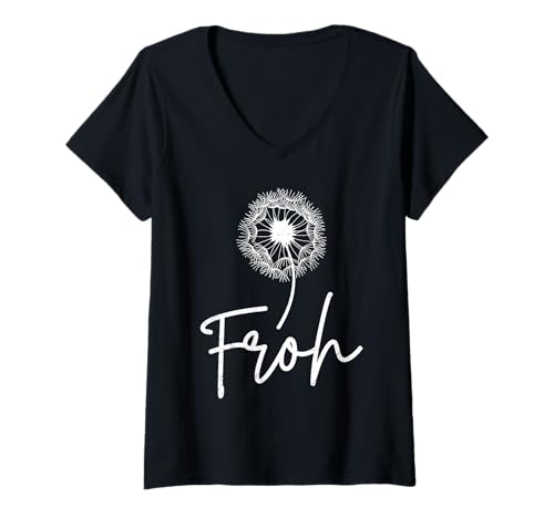 Damen Positivität FROH Pusteblume Lustiges Löwenzahn T-Shirt mit V-Ausschnitt Damen Positivität FROH Pusteblume Lustiges Löwenzahn T-Shirt mit V-Ausschnitt von Pusteblume Geschenk Löwenzahn Shirt Positivität
