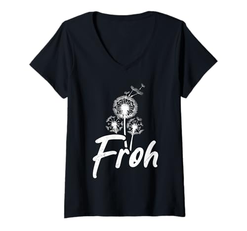 Damen Positivität FROH Pusteblume Lustiges Löwenzahn T-Shirt mit V-Ausschnitt Damen Positivität FROH Pusteblume Lustiges Löwenzahn T-Shirt mit V-Ausschnitt von Pusteblume Geschenk Löwenzahn Shirt Positivität