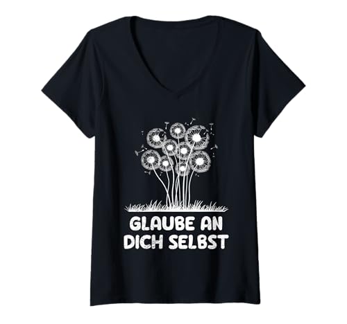 Damen Positivität GLAUBE AN DICH SELBST Lustiges Löwenzahn T-Shirt mit V-Ausschnitt Damen Positivität GLAUBE AN DICH SELBST Lustiges Löwenzahn T-Shirt mit V-Ausschnitt von Pusteblume Geschenk Löwenzahn Shirt Positivität