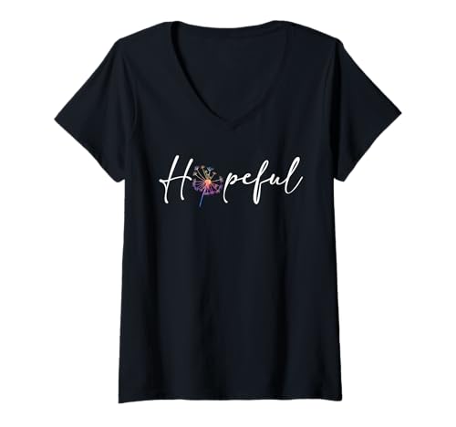 Damen Positivität HOPEFUL Frühling Pusteblume Lustiges Löwenzahn T-Shirt mit V-Ausschnitt Damen Positivität HOPEFUL Frühling Pusteblume Lustiges Löwenzahn T-Shirt mit V-Ausschnitt von Pusteblume Geschenk Löwenzahn Shirt Positivität