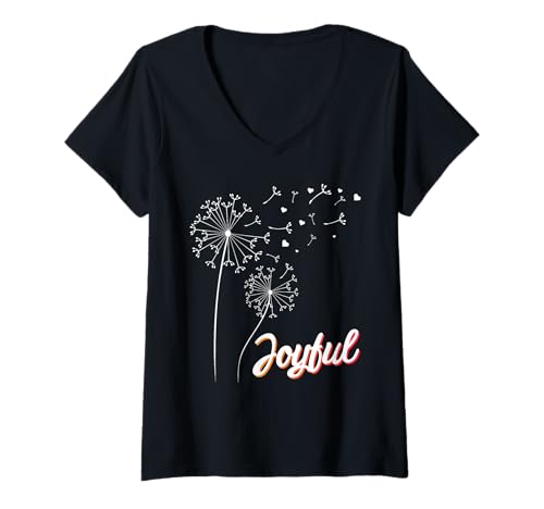 Damen Positivität JOYFUL Löwenzahn Hippie Lustiges Pusteblumen T-Shirt mit V-Ausschnitt Damen Positivität JOYFUL Löwenzahn Hippie Lustiges Pusteblumen T-Shirt mit V-Ausschnitt von Pusteblume Geschenk Löwenzahn Shirt Positivität