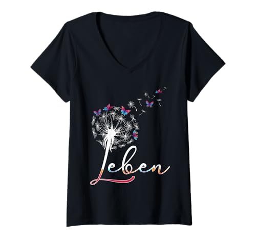 Damen Positivität LEBEN Pusteblume Schmetterlinge Lustig Löwenzahn T-Shirt mit V-Ausschnitt Damen Positivität LEBEN Pusteblume Schmetterlinge Lustig Löwenzahn T-Shirt mit V-Ausschnitt von Pusteblume Geschenk Löwenzahn Shirt Positivität
