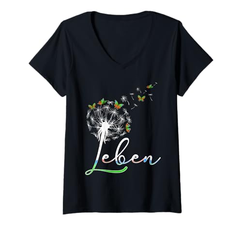 Damen Positivität LEBEN Pusteblume Schmetterlinge Lustig Löwenzahn T-Shirt mit V-Ausschnitt Damen Positivität LEBEN Pusteblume Schmetterlinge Lustig Löwenzahn T-Shirt mit V-Ausschnitt von Pusteblume Geschenk Löwenzahn Shirt Positivität