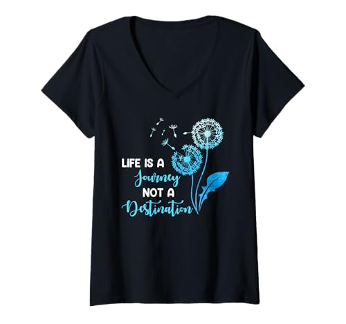 Damen Positivität LIFE IS A JOURNEY NOT DESTINATION Pusteblumen T-Shirt mit V-Ausschnitt Damen Positivität LIFE IS A JOURNEY NOT DESTINATION Pusteblumen T-Shirt mit V-Ausschnitt von Pusteblume Geschenk Löwenzahn Shirt Positivität