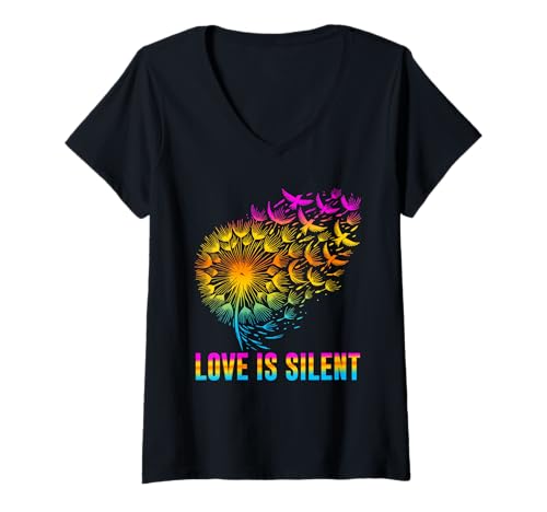 Damen Positivität LOVE'S SILENT Löwenzahn Lustiges Pusteblume T-Shirt mit V-Ausschnitt Damen Positivität LOVE'S SILENT Löwenzahn Lustiges Pusteblume T-Shirt mit V-Ausschnitt von Pusteblume Geschenk Löwenzahn Shirt Positivität