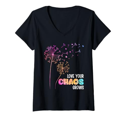 Damen Positivität LOVE YOUR CHAOS GROWS Lustiges Löwenzahn T-Shirt mit V-Ausschnitt Damen Positivität LOVE YOUR CHAOS GROWS Lustiges Löwenzahn T-Shirt mit V-Ausschnitt von Pusteblume Geschenk Löwenzahn Shirt Positivität