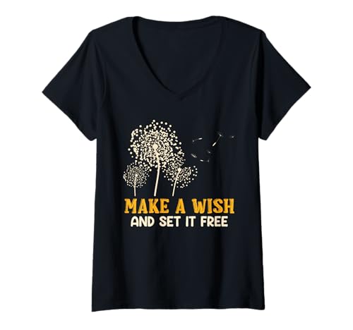 Damen Positivität MAKE A WISH AND SET IT FREE Lustiges Löwenzahn T-Shirt mit V-Ausschnitt Damen Positivität MAKE A WISH AND SET IT FREE Lustiges Löwenzahn T-Shirt mit V-Ausschnitt von Pusteblume Geschenk Löwenzahn Shirt Positivität