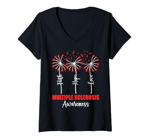 Damen Positivität MULTIPLE SKLEROSIS AWARENESS MS Pusteblumen T-Shirt mit V-Ausschnitt Damen Positivität MULTIPLE SKLEROSIS AWARENESS MS Pusteblumen T-Shirt mit V-Ausschnitt von Pusteblume Geschenk Löwenzahn Shirt Positivität