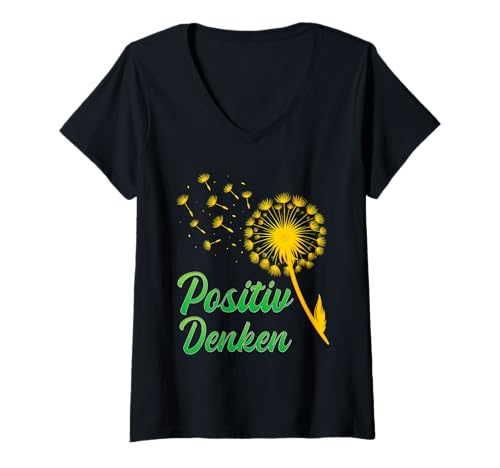 Damen Positivität POSITIV DENKEN Löwenzahn Lustiges Pusteblume T-Shirt mit V-Ausschnitt Damen Positivität POSITIV DENKEN Löwenzahn Lustiges Pusteblume T-Shirt mit V-Ausschnitt von Pusteblume Geschenk Löwenzahn Shirt Positivität