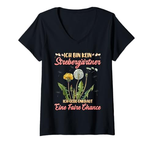 Damen Postivität ICH BIN KEIN STREBERGÄRTNER Lustiges Löwenzahn T-Shirt mit V-Ausschnitt Damen Postivität ICH BIN KEIN STREBERGÄRTNER Lustiges Löwenzahn T-Shirt mit V-Ausschnitt von Pusteblume Geschenk Löwenzahn Shirt Positivität
