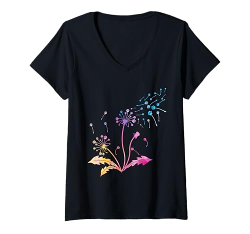 Damen Pusteblumen Liebhaber Gärtner LÖWENZAHN Lustiges Pusteblume T-Shirt mit V-Ausschnitt Damen Pusteblumen Liebhaber Gärtner LÖWENZAHN Lustiges Pusteblume T-Shirt mit V-Ausschnitt von Pusteblume Geschenk Löwenzahn Shirt Positivität