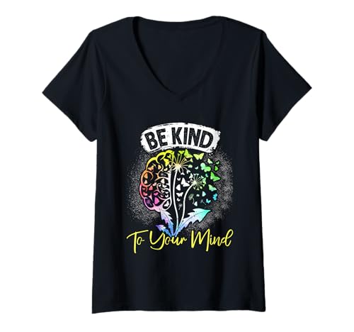 Damen Selbstachtung BE KIND TO YOUR MIND Pusteblume Löwenzahn T-Shirt mit V-Ausschnitt Damen Selbstachtung BE KIND TO YOUR MIND Pusteblume Löwenzahn T-Shirt mit V-Ausschnitt von Pusteblume Geschenk Löwenzahn Shirt Positivität