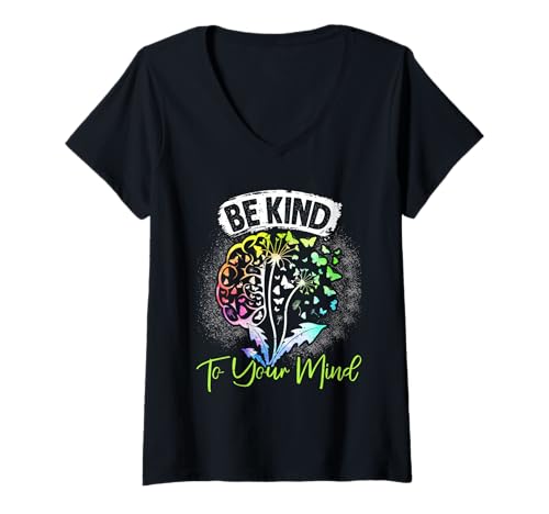 Damen Selbstachtung BE KIND TO YOUR MIND Pusteblume Löwenzahn T-Shirt mit V-Ausschnitt Damen Selbstachtung BE KIND TO YOUR MIND Pusteblume Löwenzahn T-Shirt mit V-Ausschnitt von Pusteblume Geschenk Löwenzahn Shirt Positivität