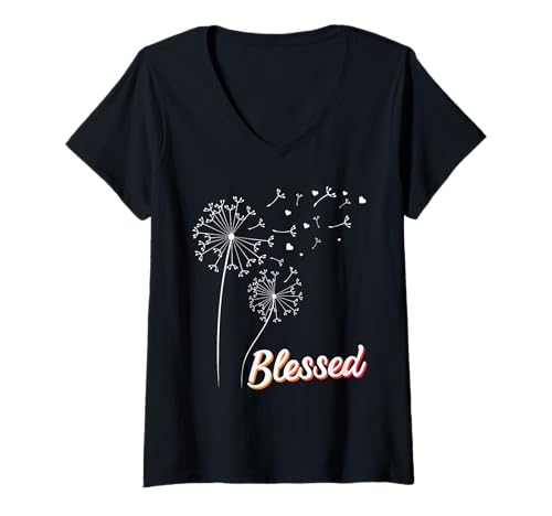 Damen Selbstbewusstsein DANKBAR Löwenzahn Lustiges Pusteblumen T-Shirt mit V-Ausschnitt Damen Selbstbewusstsein DANKBAR Löwenzahn Lustiges Pusteblumen T-Shirt mit V-Ausschnitt von Pusteblume Geschenk Löwenzahn Shirt Positivität