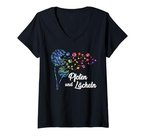 Damen Tierliebhaber PFOTEN UND LÄCHELN Lustiges Pusteblumen T-Shirt mit V-Ausschnitt Damen Tierliebhaber PFOTEN UND LÄCHELN Lustiges Pusteblumen T-Shirt mit V-Ausschnitt von Pusteblume Geschenk Löwenzahn Shirt Positivität
