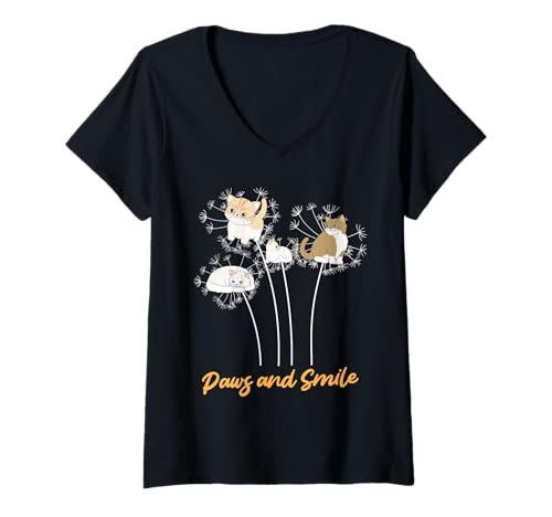Damen Tierliebhaber PFOTEN UND LÄCHELN Lustiges Pusteblumen T-Shirt mit V-Ausschnitt Damen Tierliebhaber PFOTEN UND LÄCHELN Lustiges Pusteblumen T-Shirt mit V-Ausschnitt von Pusteblume Geschenk Löwenzahn Shirt Positivität