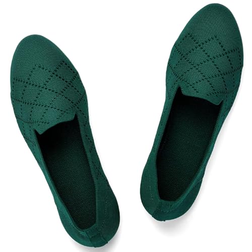 Puxowe Damen Ballerina Flache Schuhe Runde Zehe Strick Kleid Schuhe Niedriger Keil Slip On Ballerina Walking Flats Schuhe für Frauen Bequem Weich 41 EU Green von Puxowe