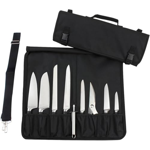 Pveanns Kochmesser-Rolltasche, tragbare Oxford-Messertasche mit 17 Fächern, 1 Hackbeil und 3 Utensilientaschen, langlebige Messertasche mit Griff für Messer und Küchenutensilien Pveanns Kochmesser-Rolltasche, tragbare Oxford-Messertasche mit 17 Fächern, 1 Hackbeil und 3 Utensilientaschen, langlebige Messertasche mit Griff für Messer und Küchenutensilien von Pveanns