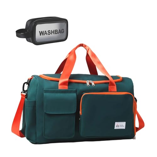 Reisetasche für Damen, niedlicher Turnbeutel für Männer und Frauen, mit Schuhfach, Wochenendtasche, Übernachtungstasche, Handgepäcktasche, Sporttasche für Tanz, Schwimmen, Grün / Orange von Pwem