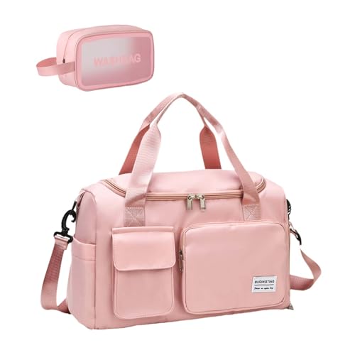 Reisetasche für Damen, niedlicher Turnbeutel für Männer und Frauen, mit Schuhfach, Wochenendtasche, Übernachtungstasche, Handgepäcktasche, Sporttasche für Tanz, Schwimmen, Pink von Pwem