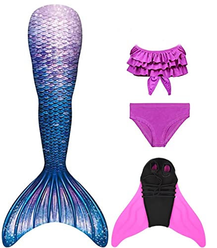 Pyjacos meerjungfrauenflosse mädchen Badeanzug - Meerjungfrau Flosse Bademode mit Bikini Set und Monoflosse Mermaid Tail, 4 Stück Set，2pinkseJK24-140 von Pyjacos