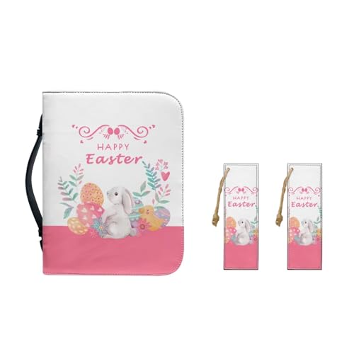 Pzuqiu Bibelhüllen für Frauen und Mädchen, PU-Leder, Bibeltragetasche mit Lesezeichen, tragbar, modisch, Bibelschutztasche, Happy Easter Bunny, XL-11.2"x8"x2.2" von Pzuqiu