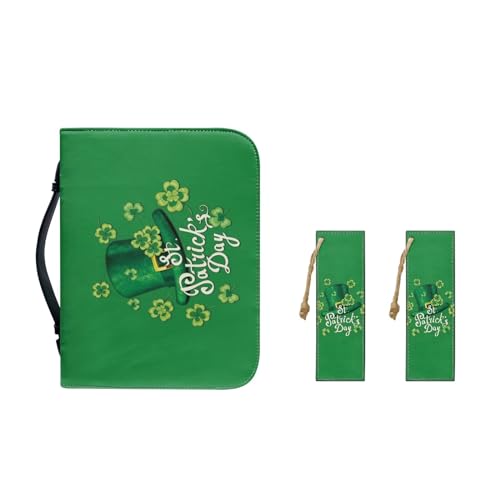 Pzuqiu Bibelhüllen für Frauen und Mädchen, PU-Leder, Bibeltragetasche mit Lesezeichen, tragbar, modisch, Bibelschutztasche, St. Patrick Green Hat, L-10.2"x7"x1.9" von Pzuqiu